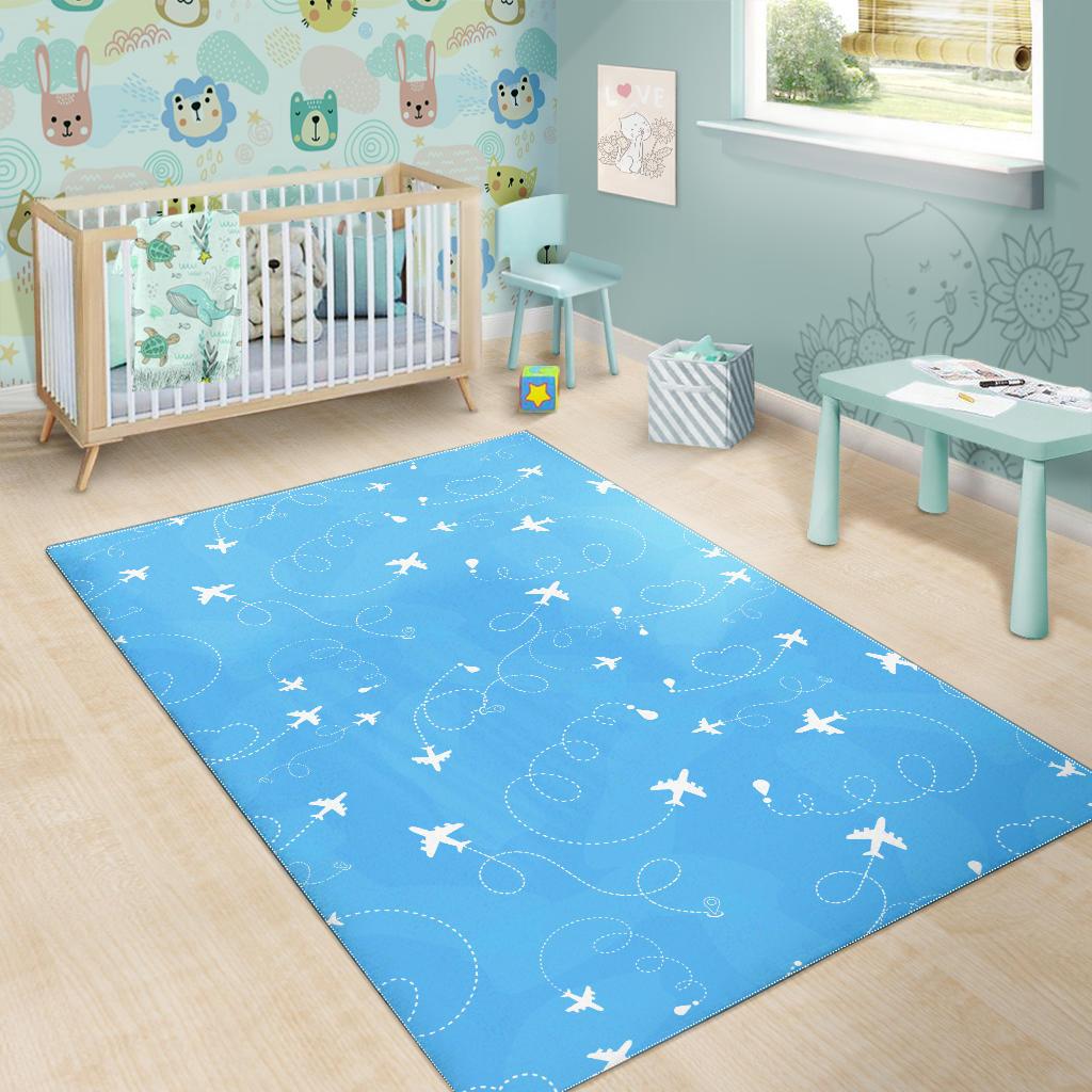 Airplane Pattern Blue Backgroung Area Rug