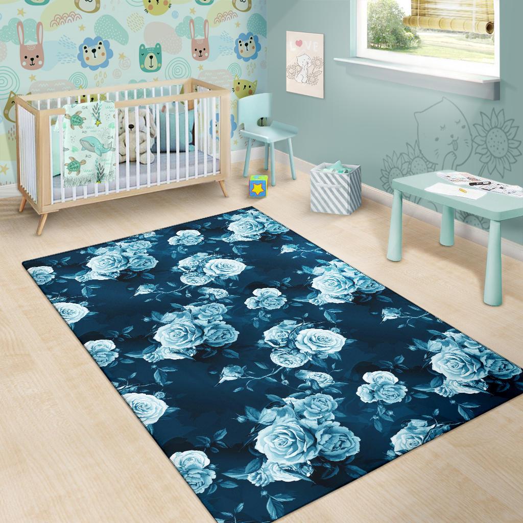 Rose Blue Pattern Print Design RO014 Area Rugs