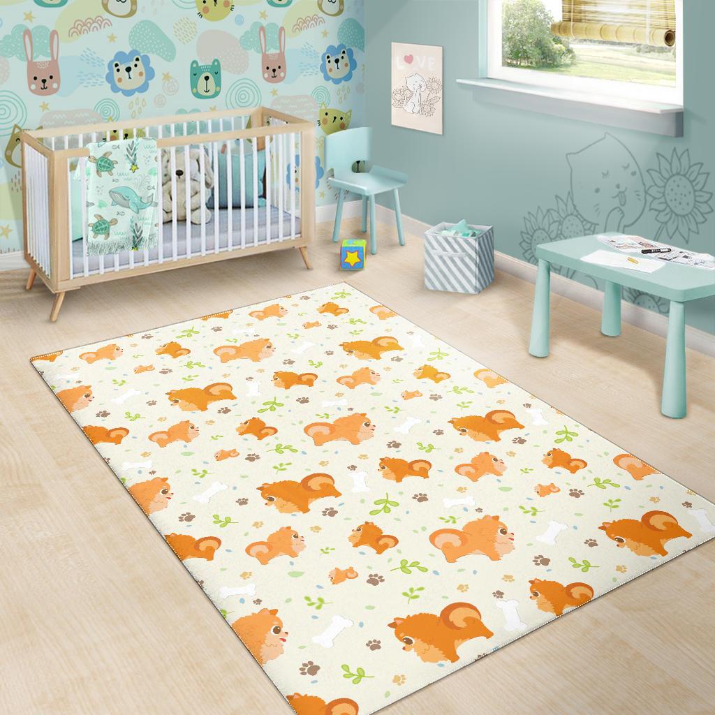Cute brown pomeranian paw leave bone pattern Area Rug