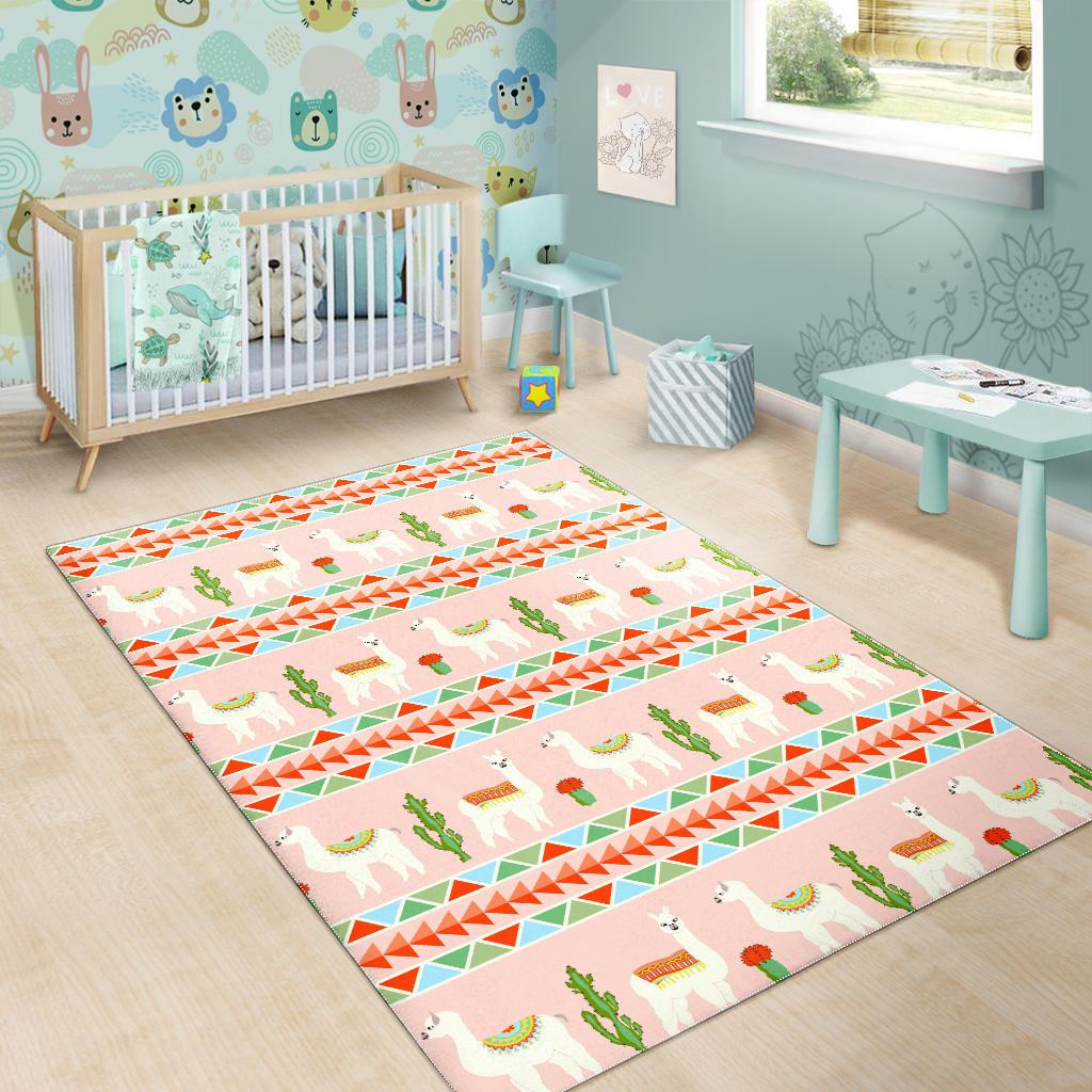 Llama Cactus Pattern background Area Rug