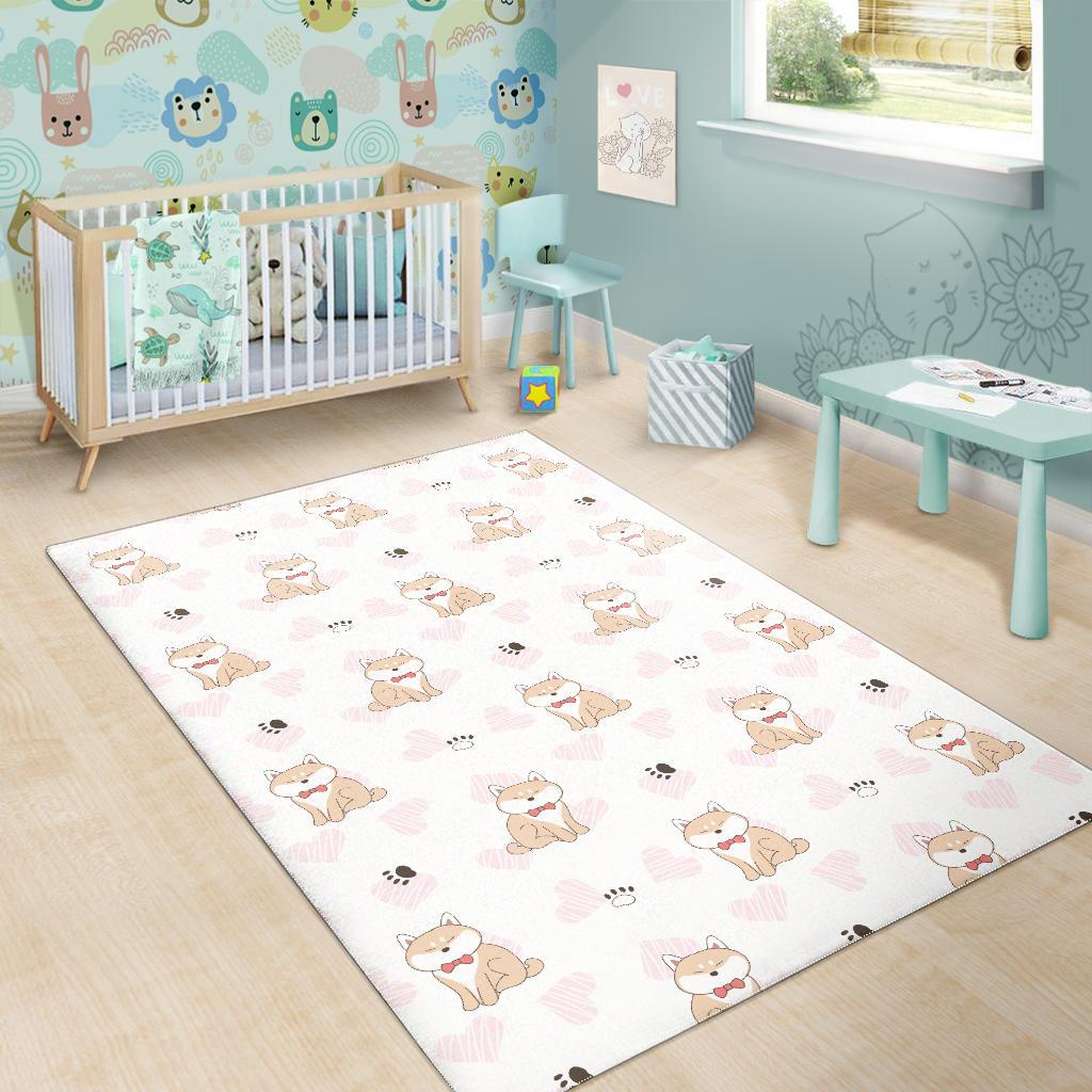 Cute Shiba Inu Heart Pattern Area Rug
