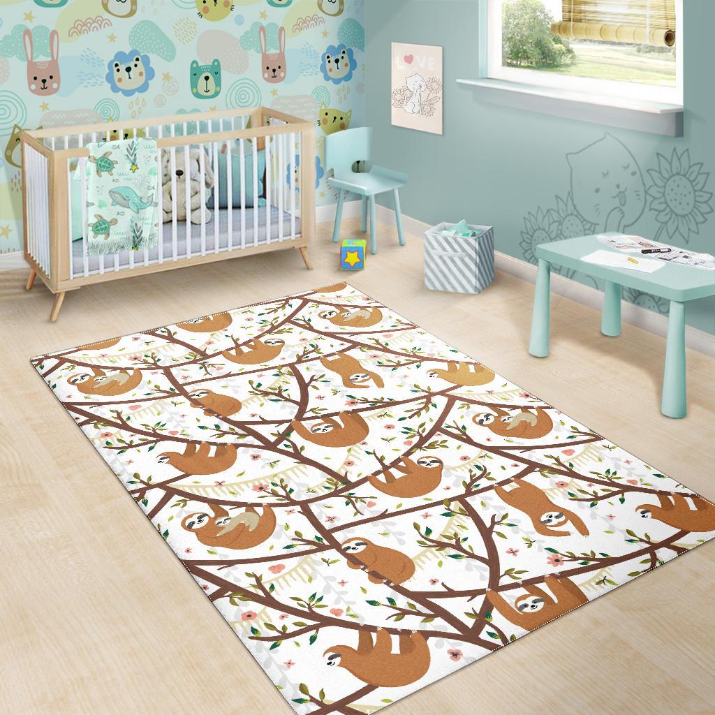 Sloths hanging on the tree pattern Area Rug