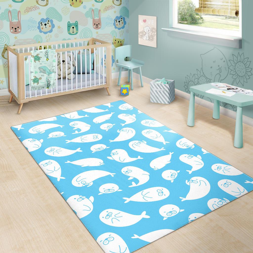 Cute white sea lion seals pattern Area Rug