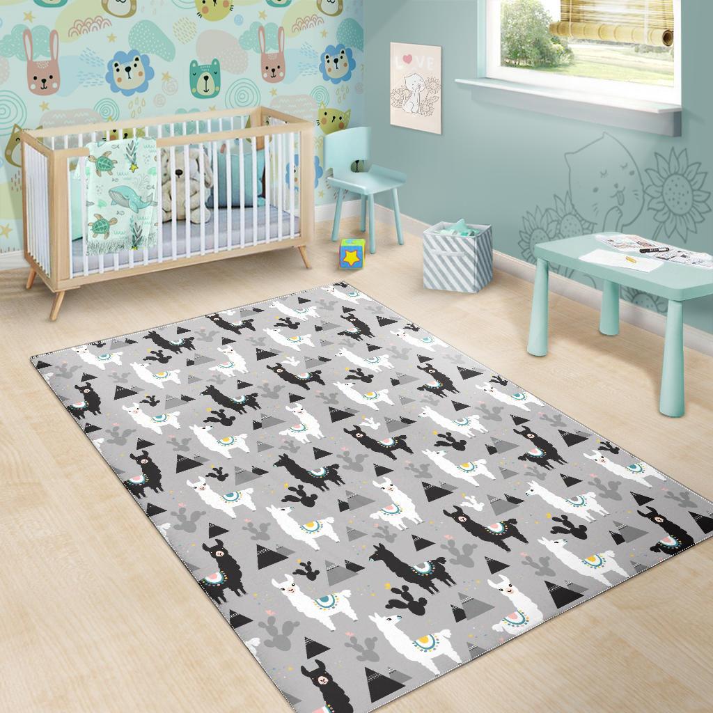 Black and White Llama Pattern Area Rug