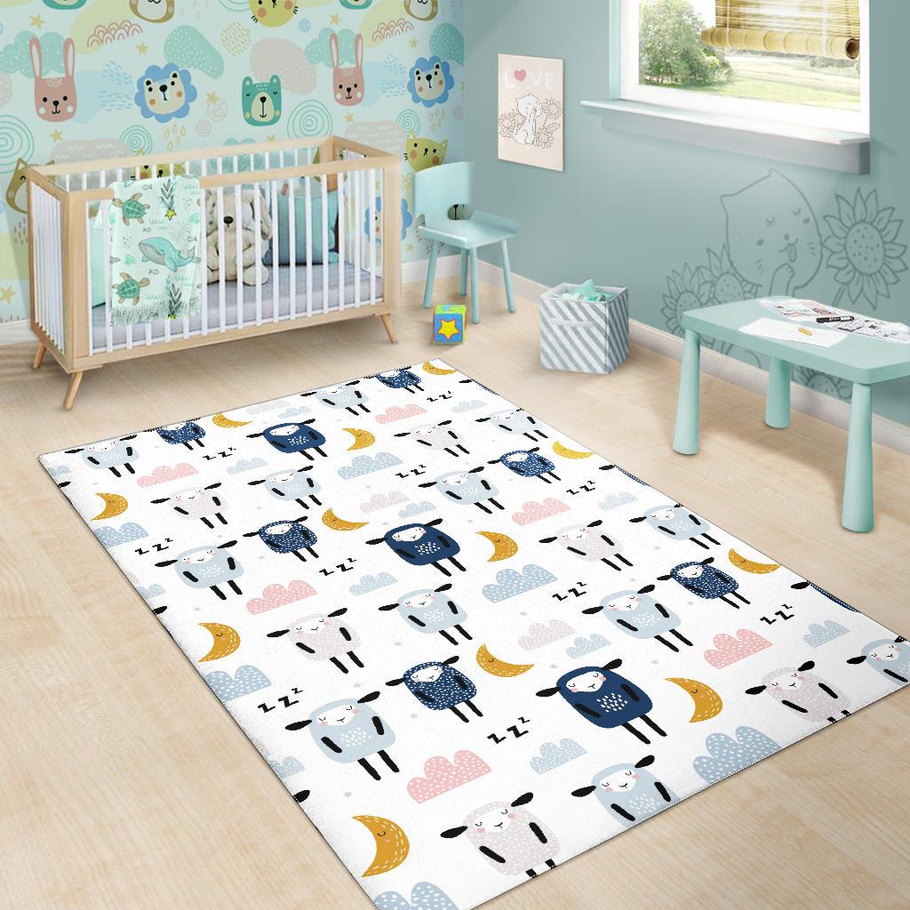 Cute sleeping sheep moon cloud pattern Area Rug
