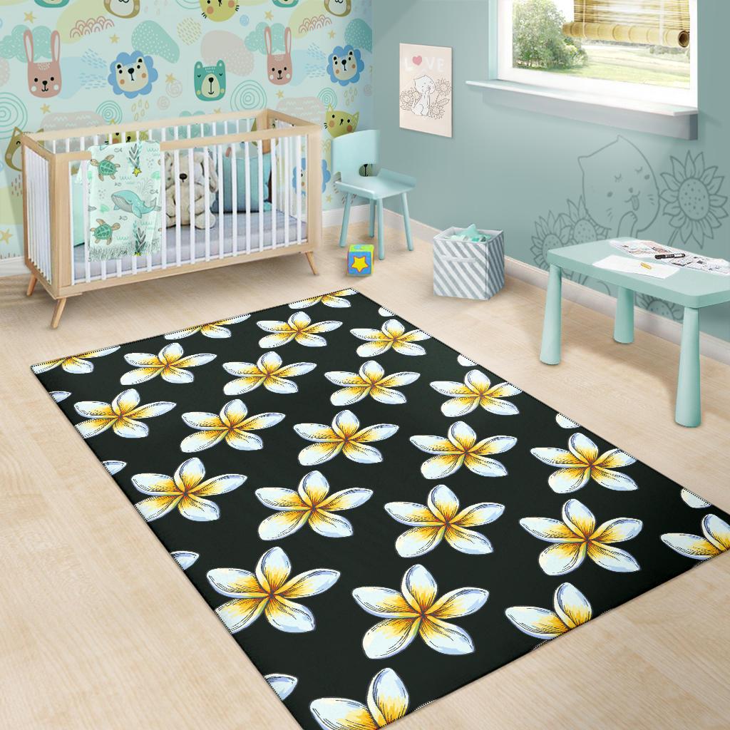 White Plumeria Pattern Print Design PM022 Area Rugs