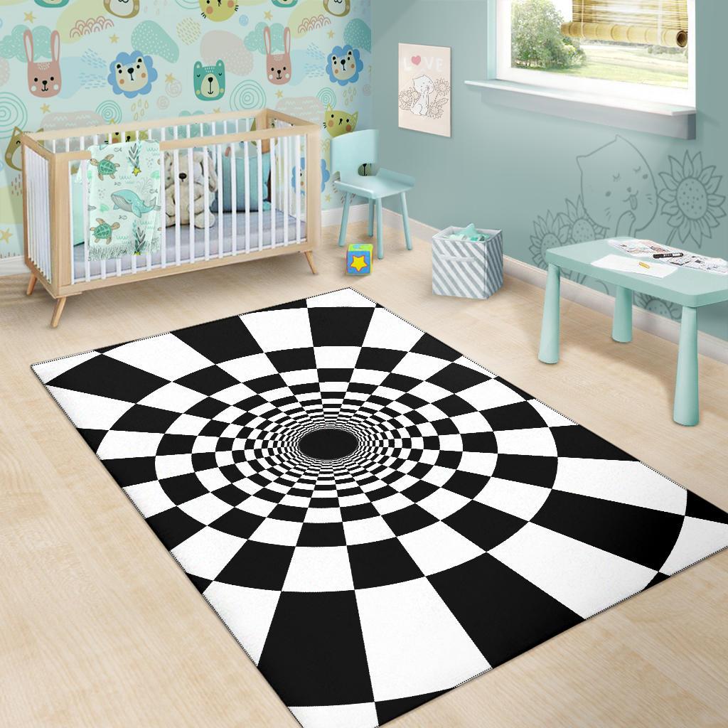 Tunnel Illusion Black and White Hole Area Rug