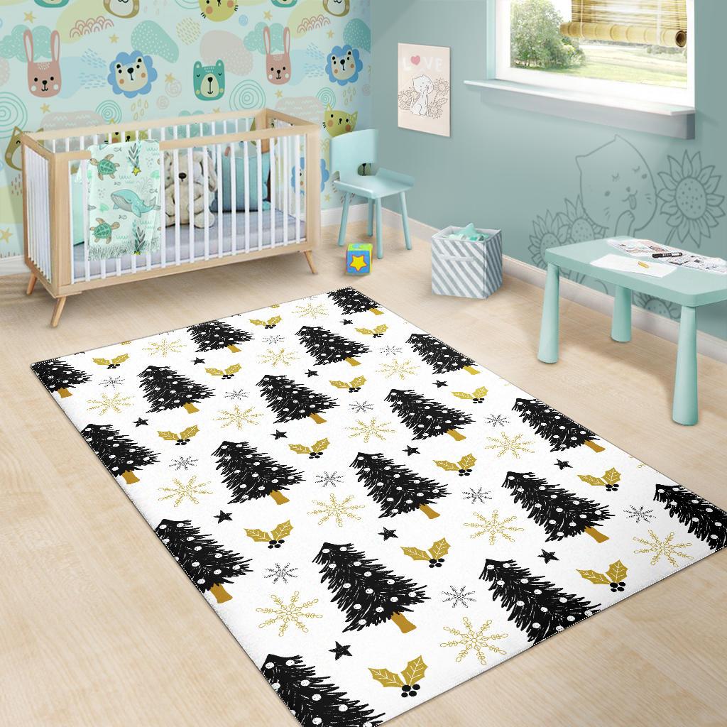Christmas tree holly snow star pattern Area Rug