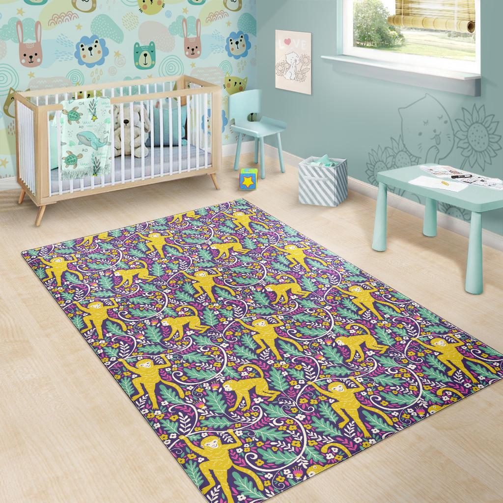 Cute yellow monkey leaves pattern Area Rug
