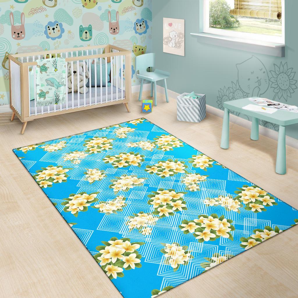 Yellow Plumeria Design Print Pattern Area Rugs