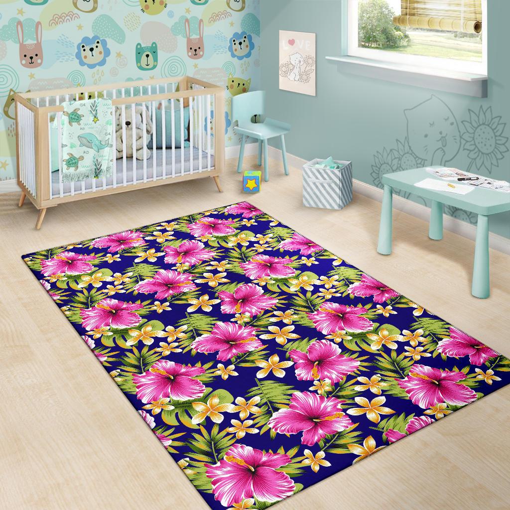 Pink Hibiscus Pattern Print Design HB027 Area Rugs