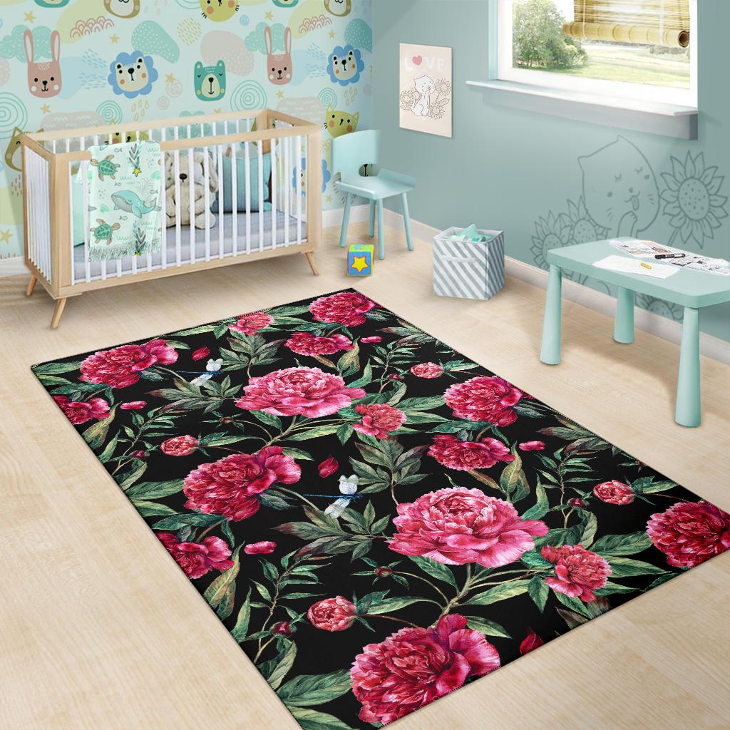 Peony Pattern Print Design PE04 Area Rugs