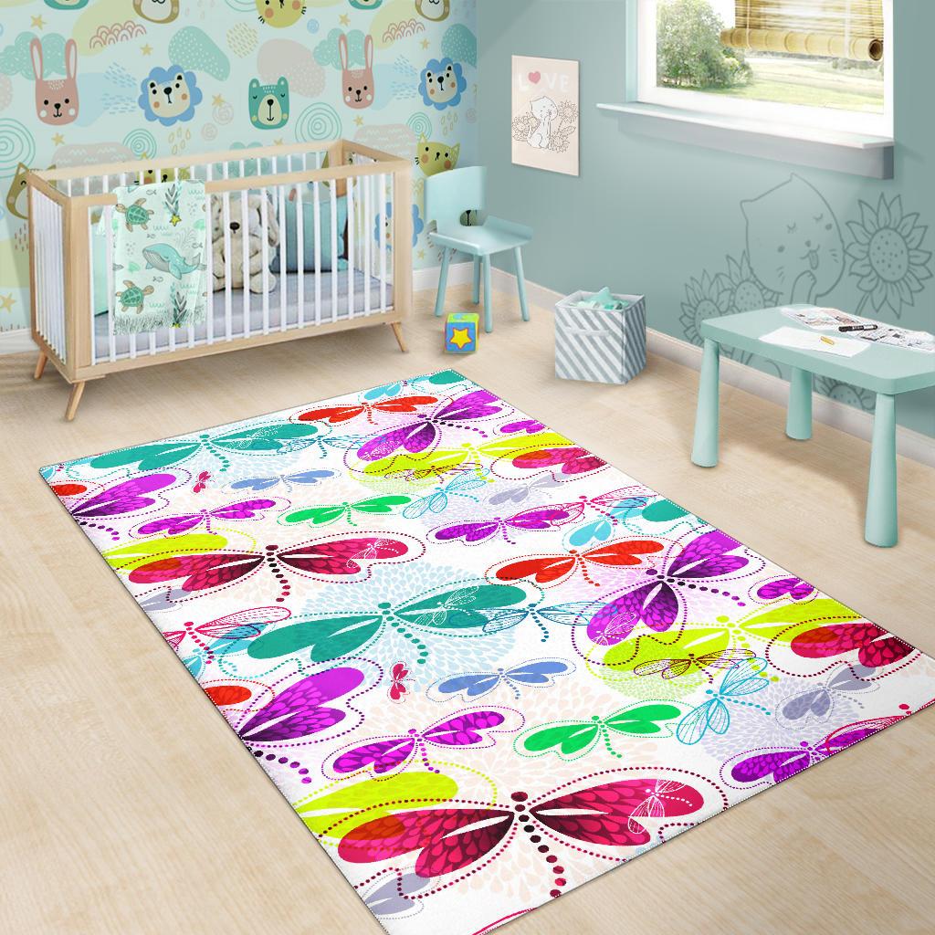 Colorful Dragonfly Pattern Area Rug