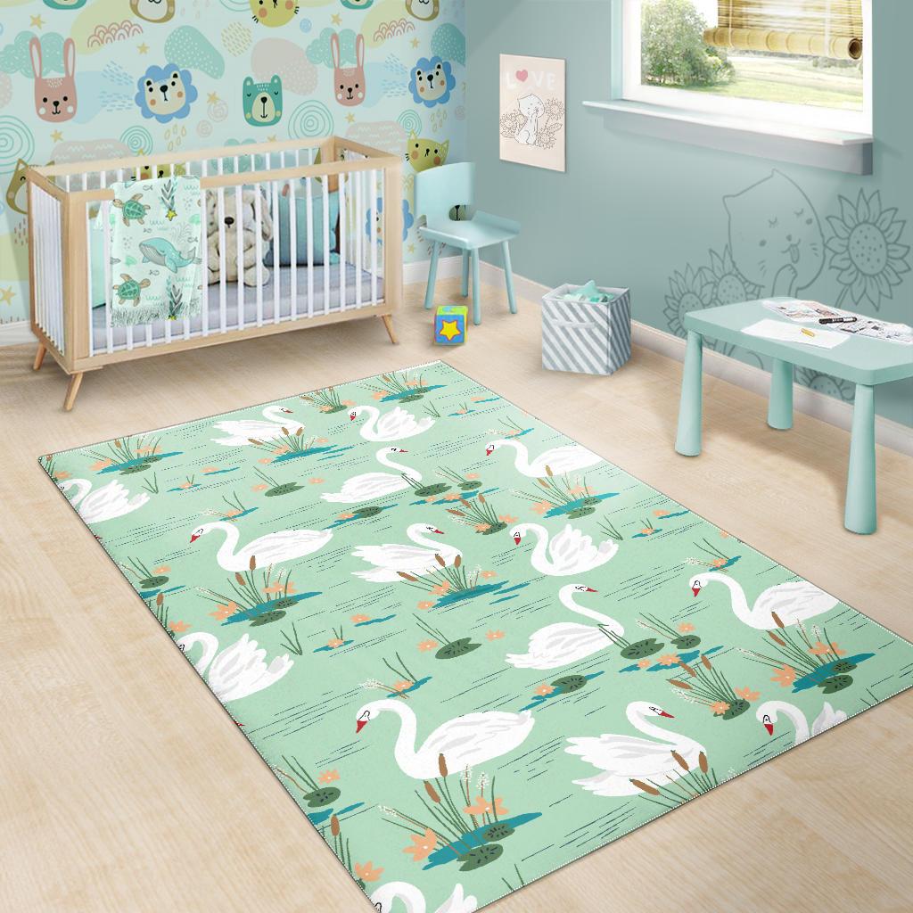 White swan lake pattern Area Rug