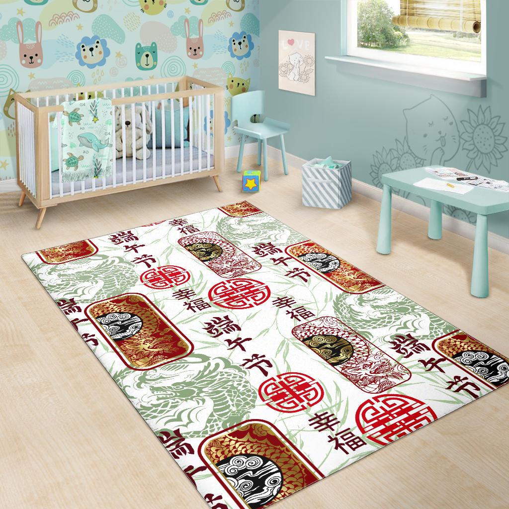 Dragon Pattern Happy Dragon Boat Festival Area Rug