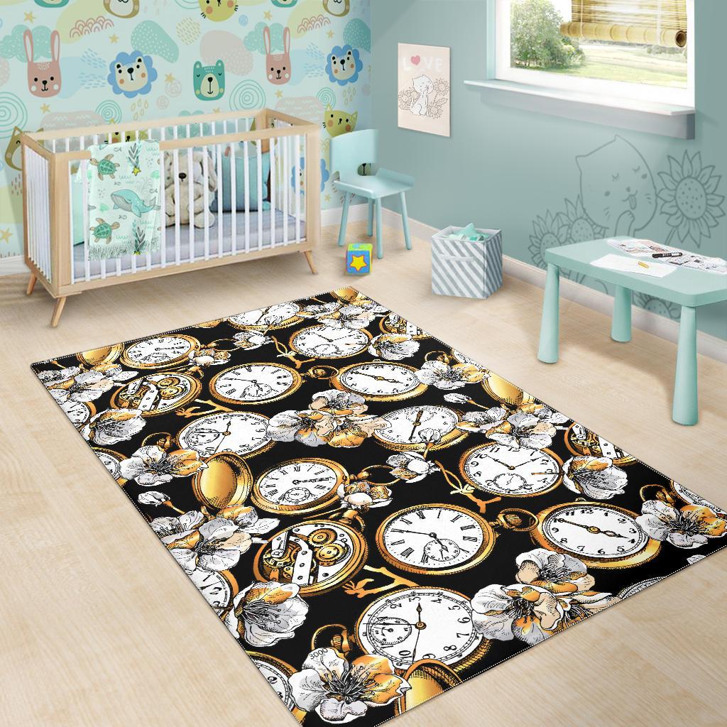 Clock Flower Pattern Area Rug