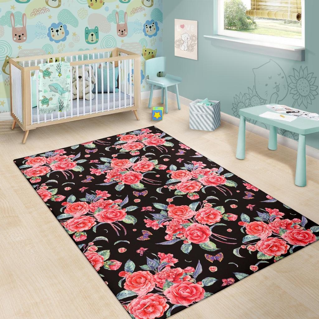 Camellia Pattern Print Design CM03 Area Rugs