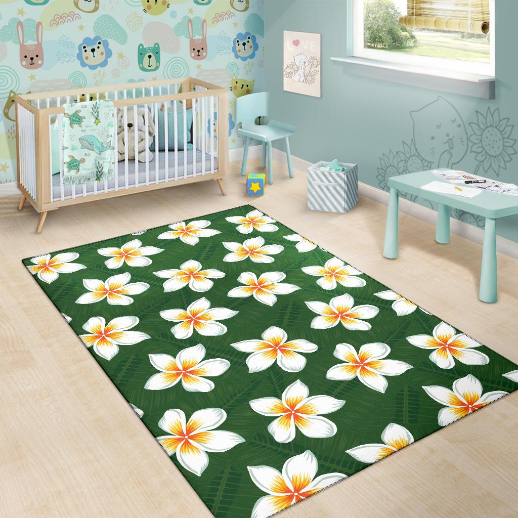 White Plumeria Pattern Print Design PM020 Area Rugs
