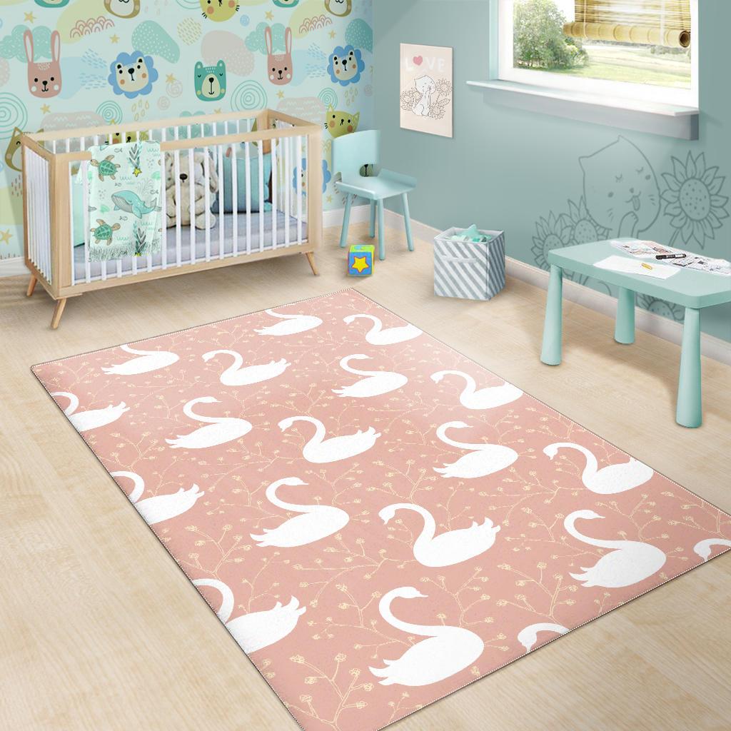 Swan flower light pink background Area Rug