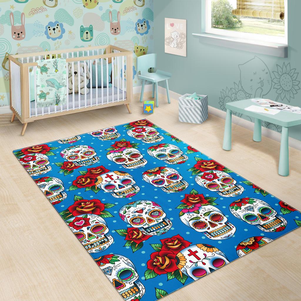 Suger Skull Rose Pattern Area Rug