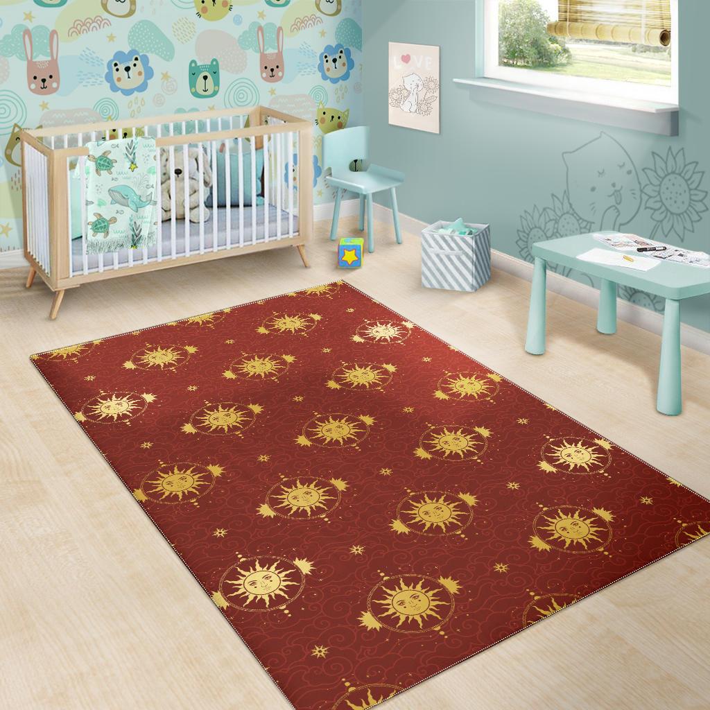 Sun Pattern Red Background Area Rug