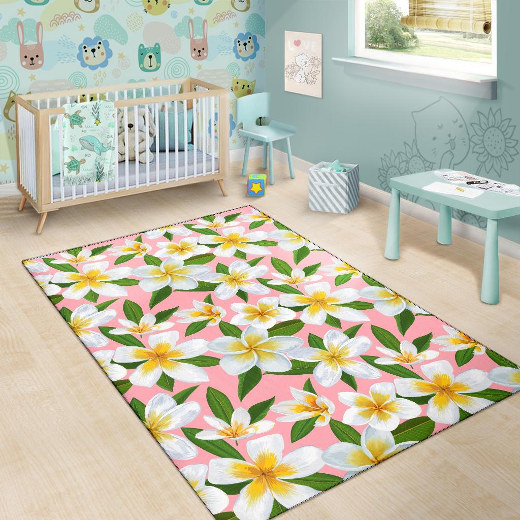 White Plumeria Pattern Print Design PM011 Area Rugs