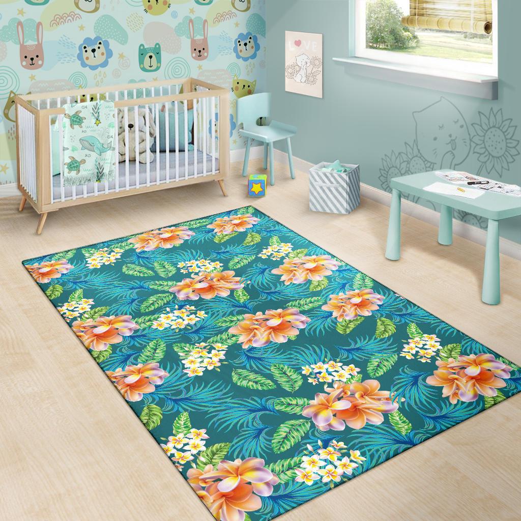 Plumeria Tropical Flower Design Print Area Rugs