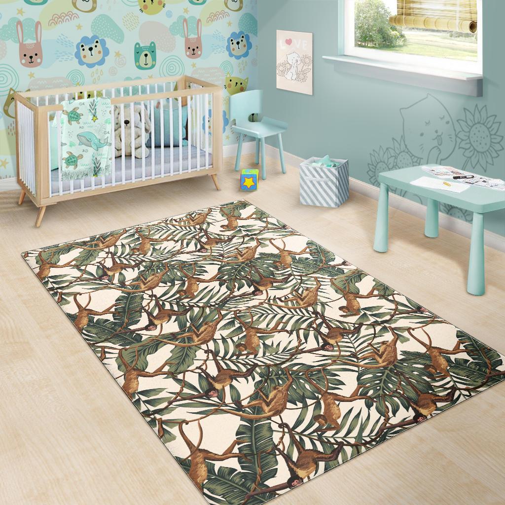 Monkey tropical leaves background Area Rug