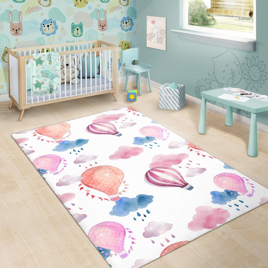Watercolor air balloon cloud pattern Area Rug