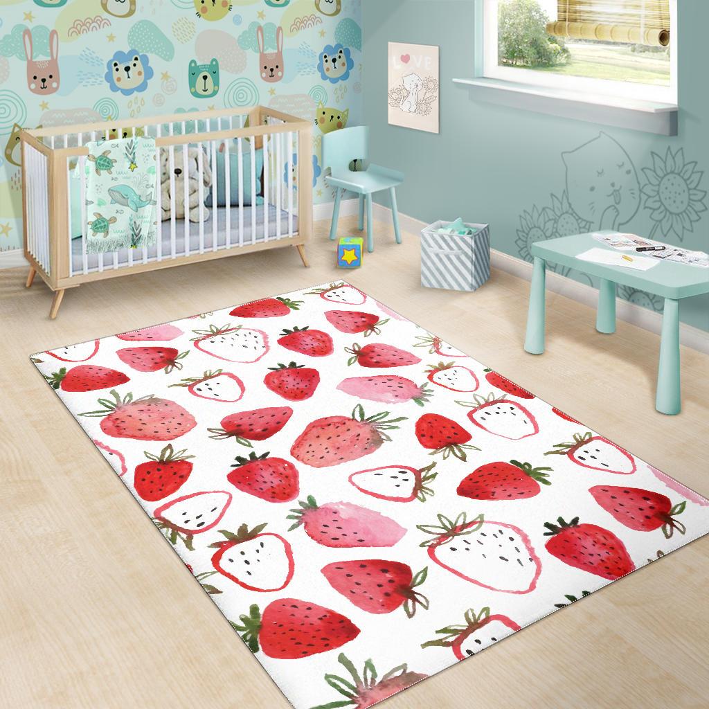 watercolor hand drawn beautiful strawberry pattern Area Rug