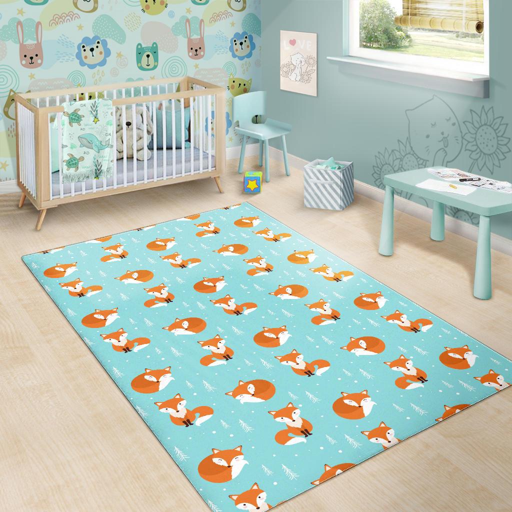 Fox pattern blue b ackground Area Rug