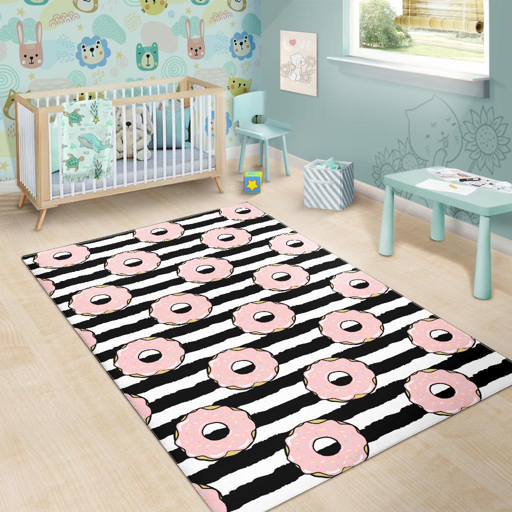 Donuts pink icing striped pattern Area Rug