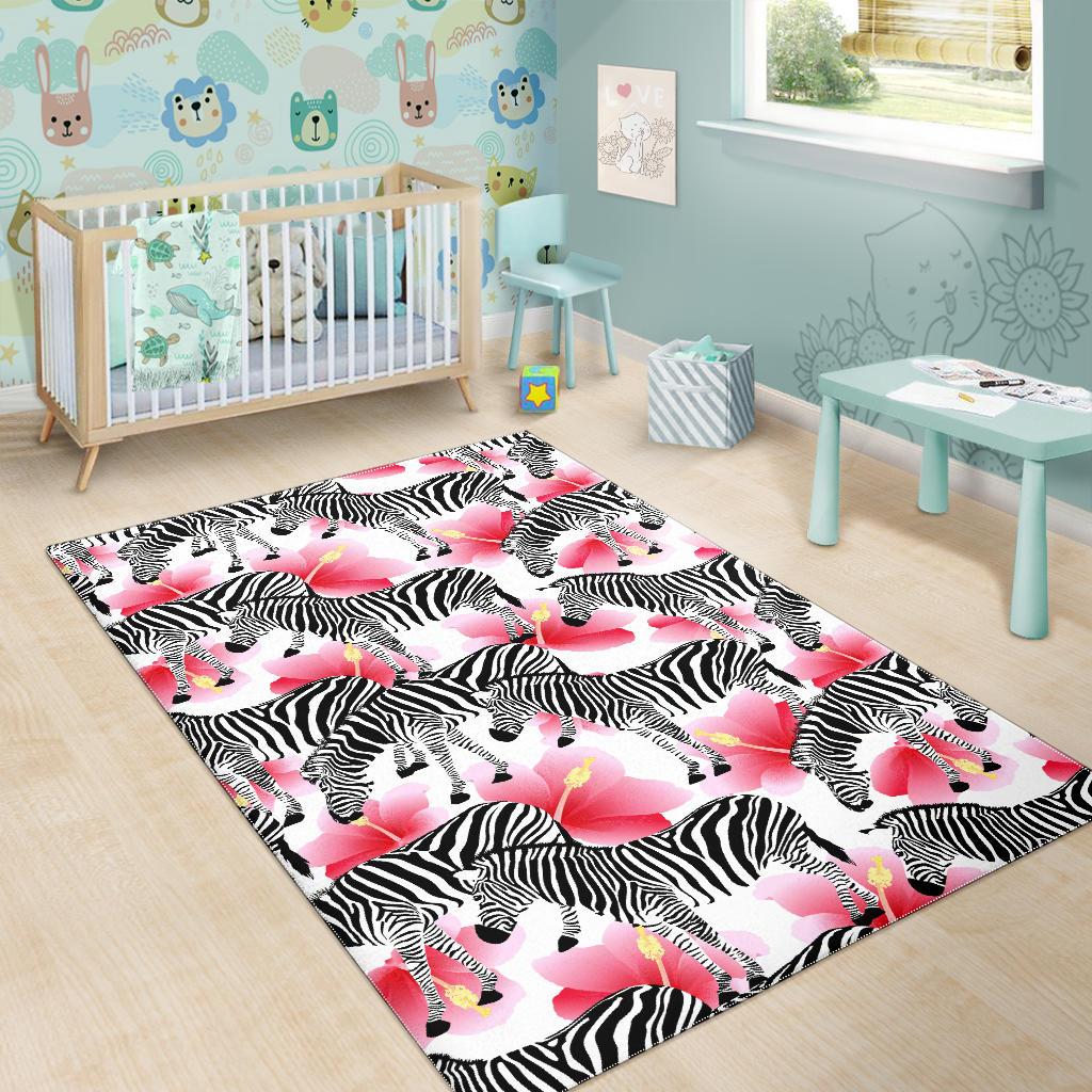 Zebra Red Hibiscus Pattern Area Rug