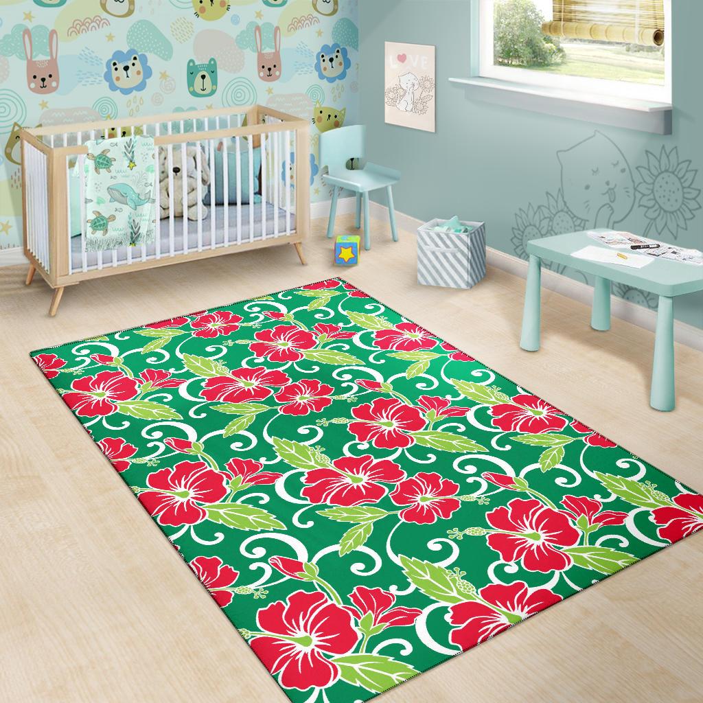 Red Hibiscus Pattern Print Design HB019 Area Rugs