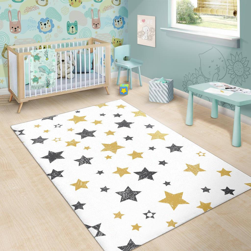 hand drawn gold black star pattern Area Rug