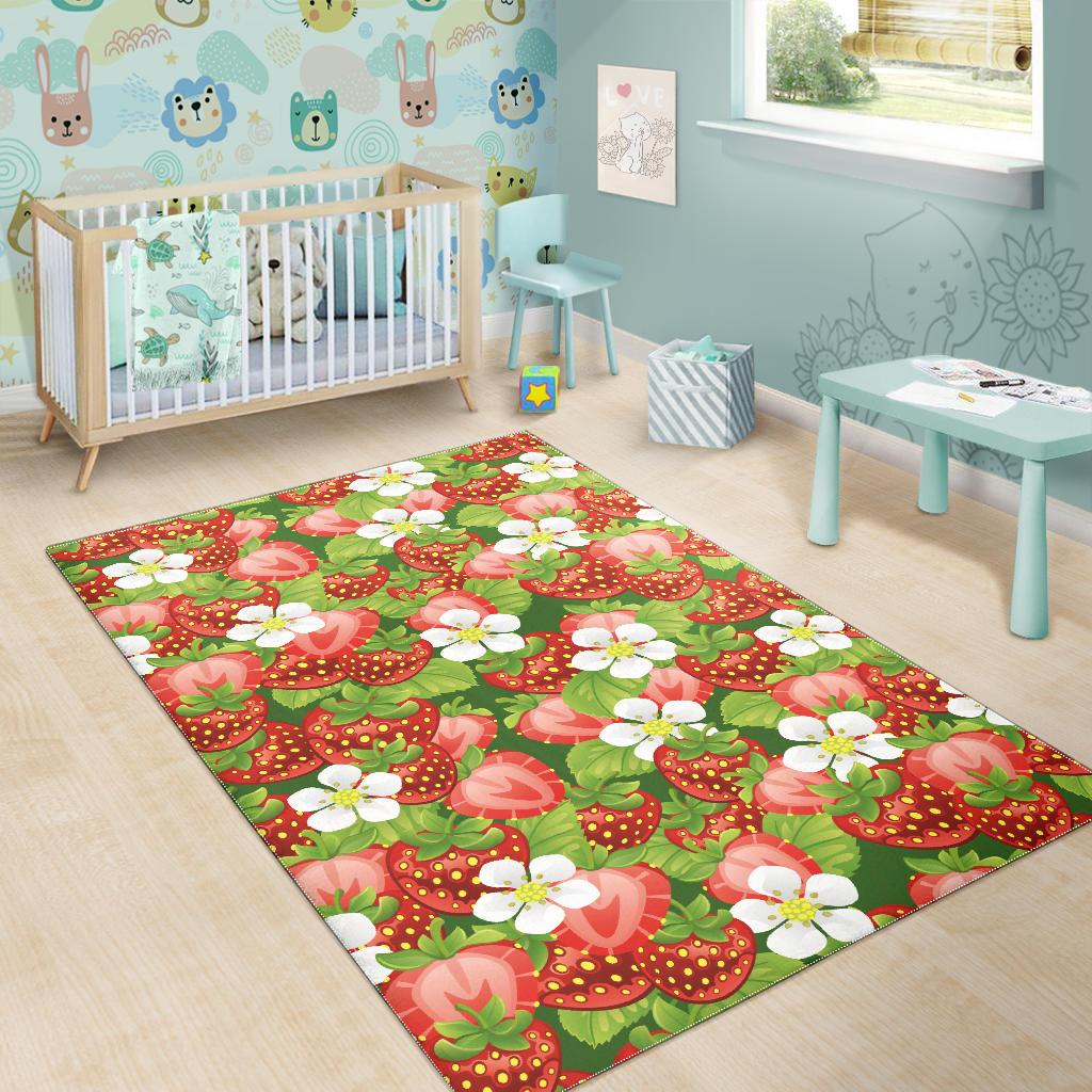 Strawberry Leaves Flower Pattern Area Rug