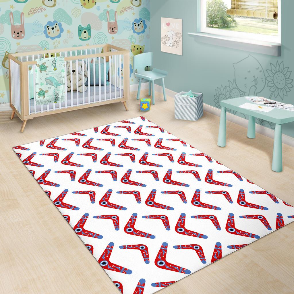 Boomerang Aboriginal Pattern White Background Area Rug