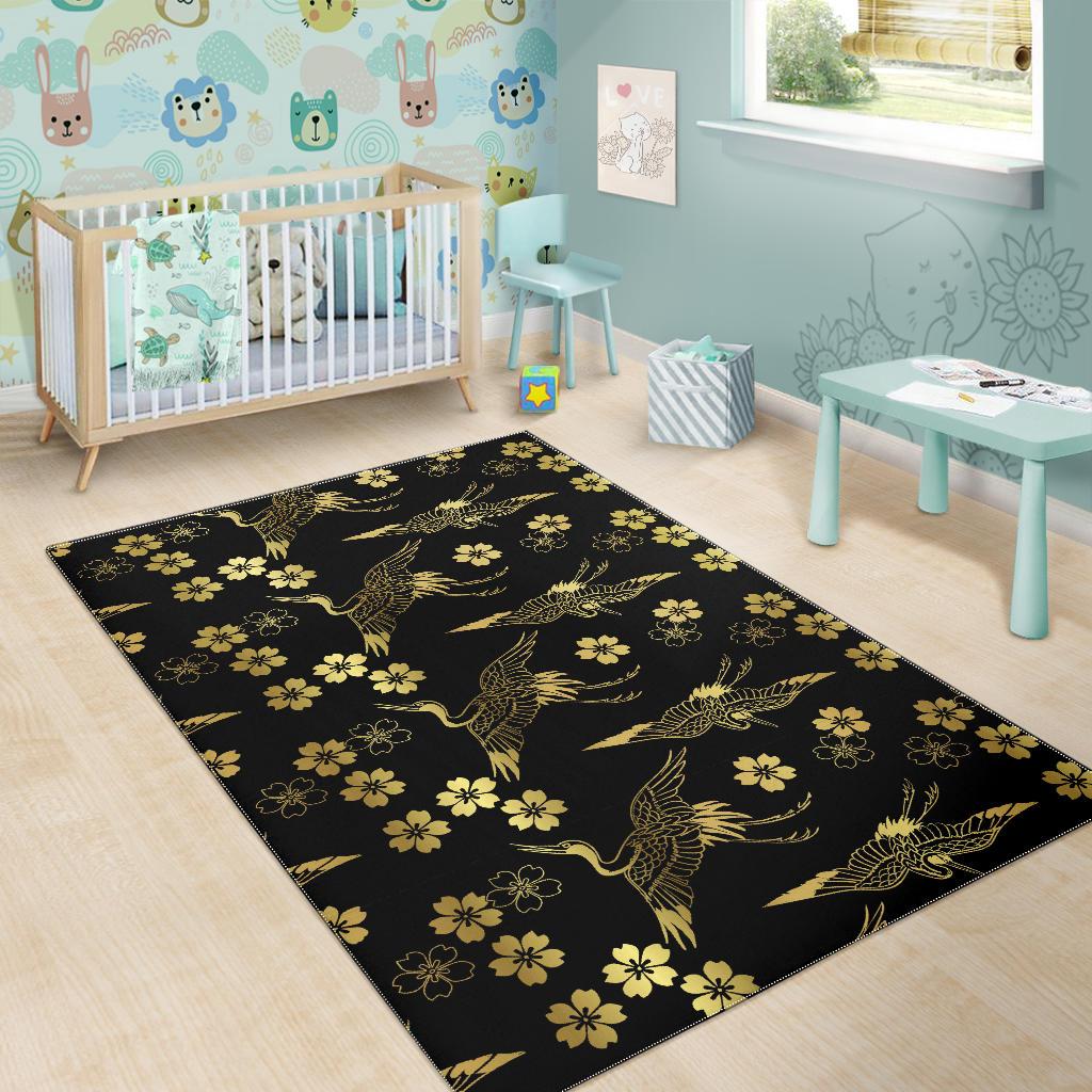 Gold Japanese Theme Pattern Area Rug