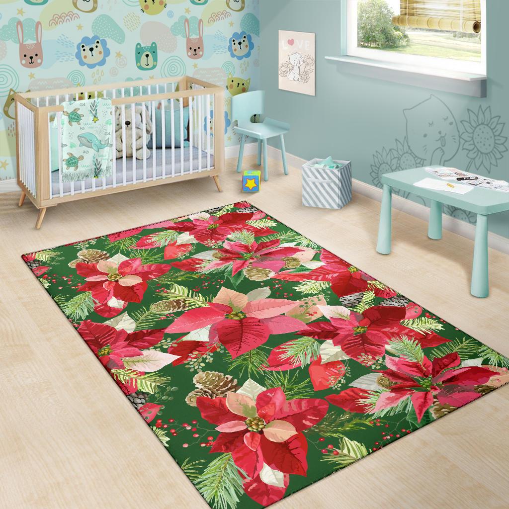 Poinsettia Pattern Print Design POT03 Area Rugs