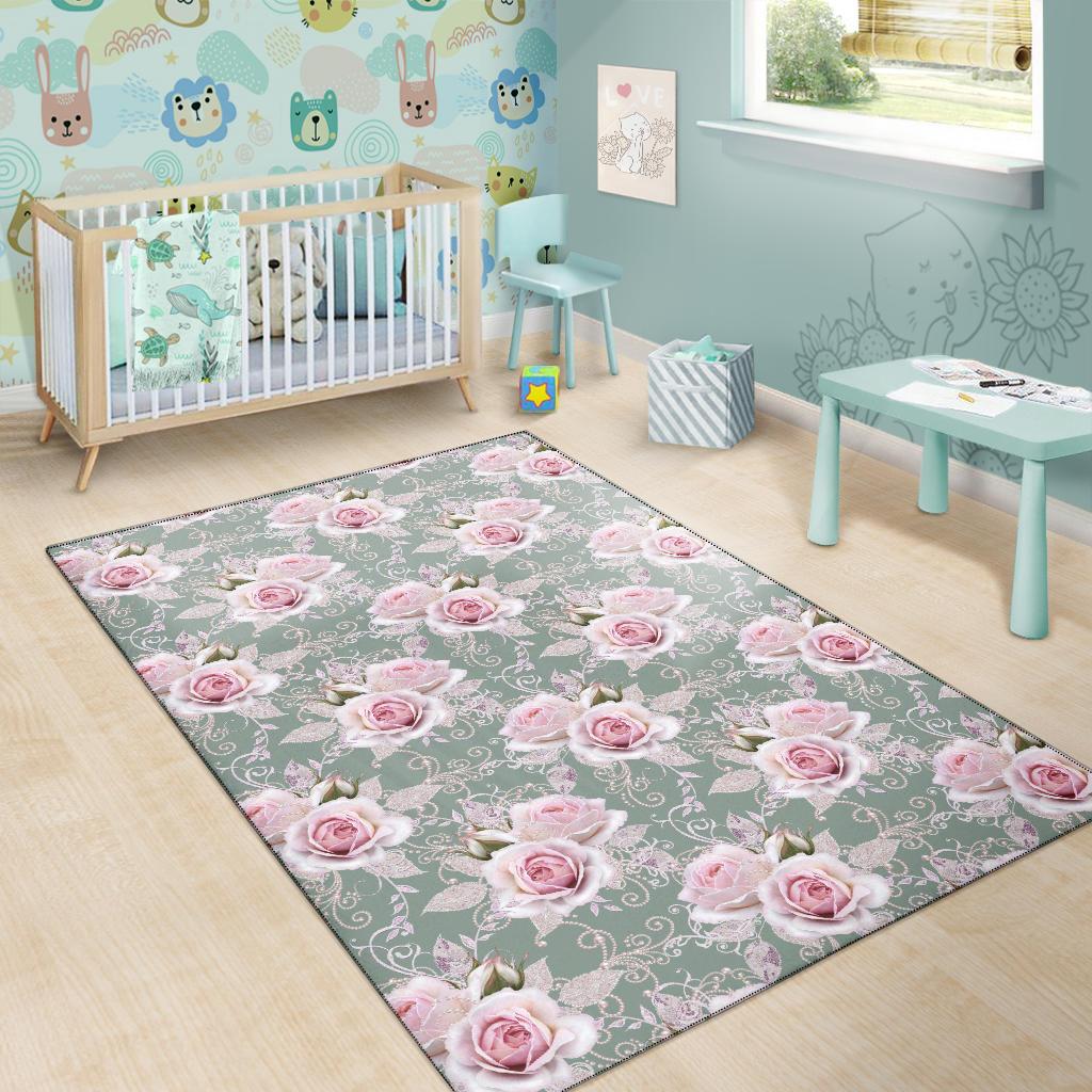 Rose White Pattern Print Design RO012 Area Rugs