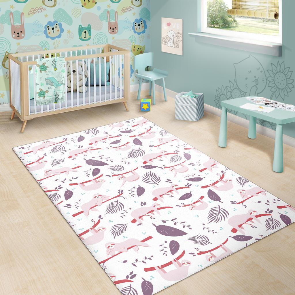 Sloth Leaves Pattern Area Rug