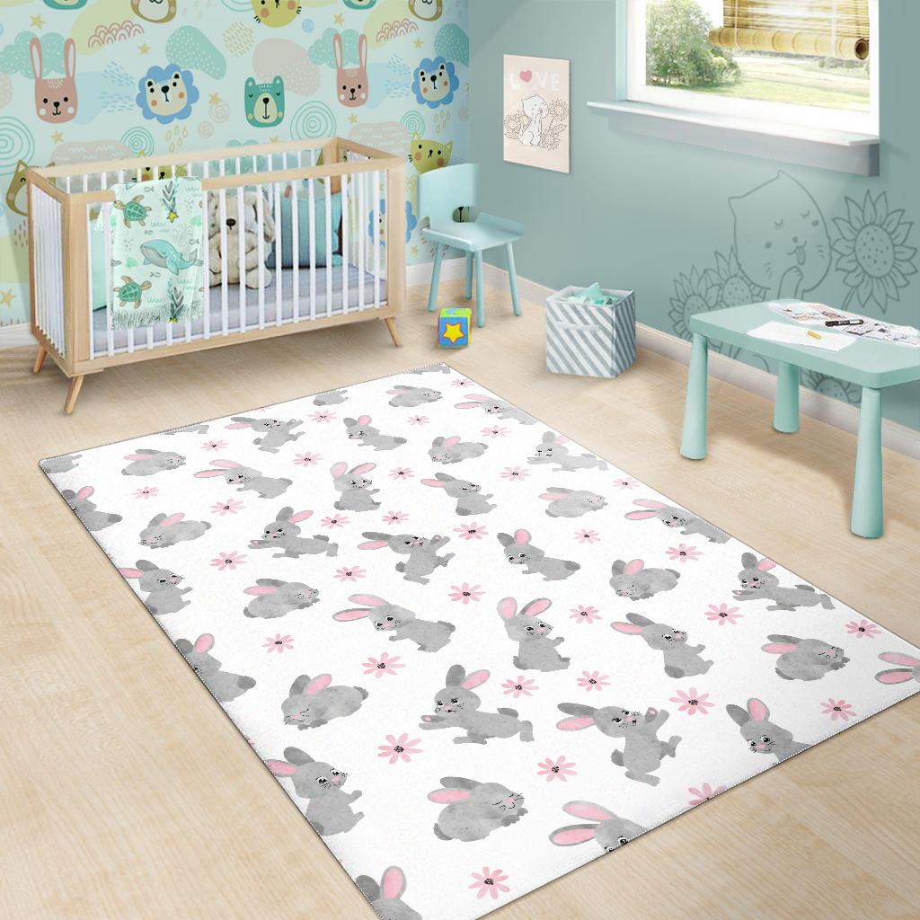 Watercolor cute rabbit pattern Area Rug