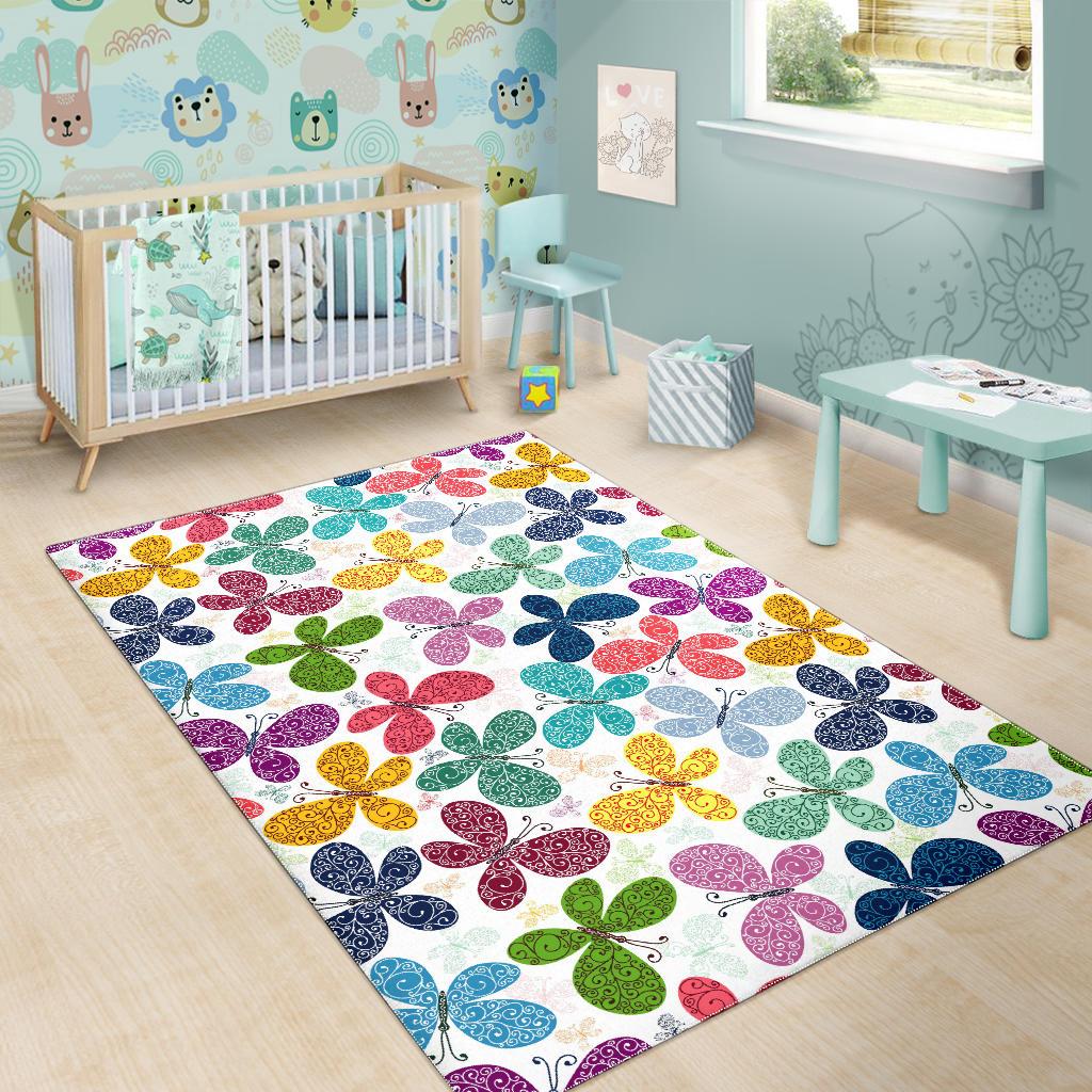 Colorful Butterfly Pattern Area Rug