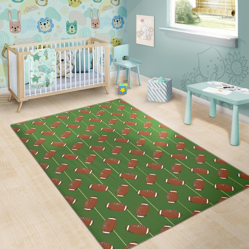 American Football Ball Pattern Green Background Area Rug