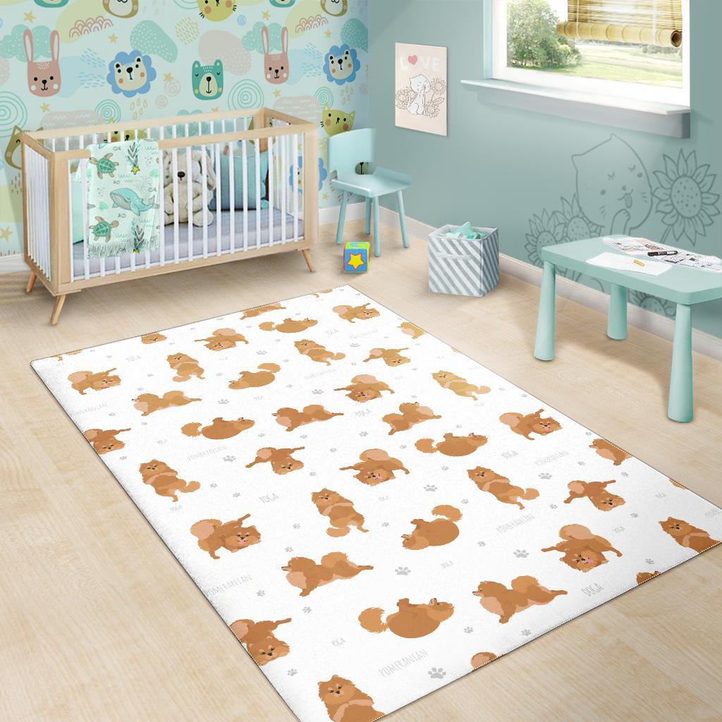 Pomeranian Yoga Pattern Area Rug