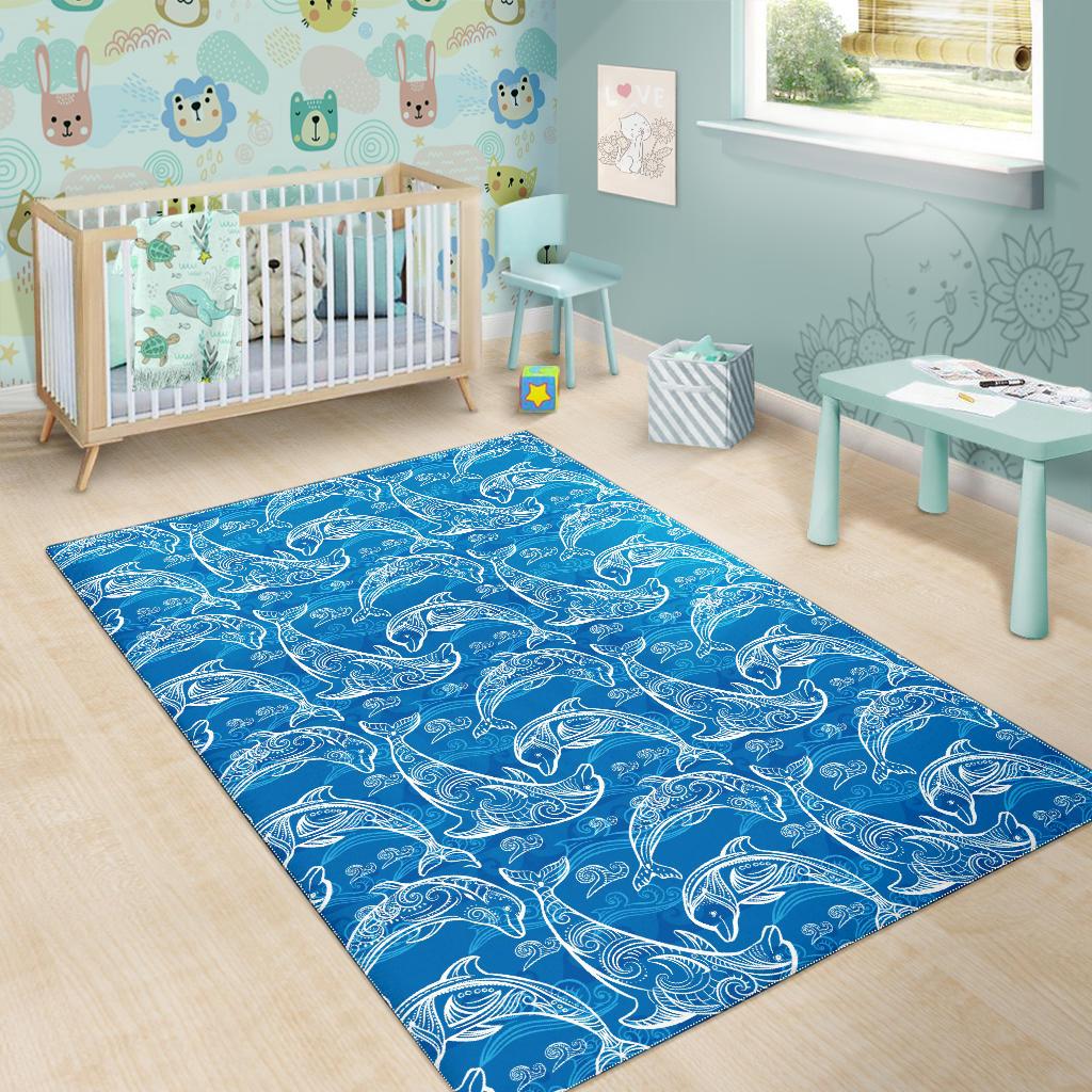 Dolphin Tribal Blue Pattern  Area Rug