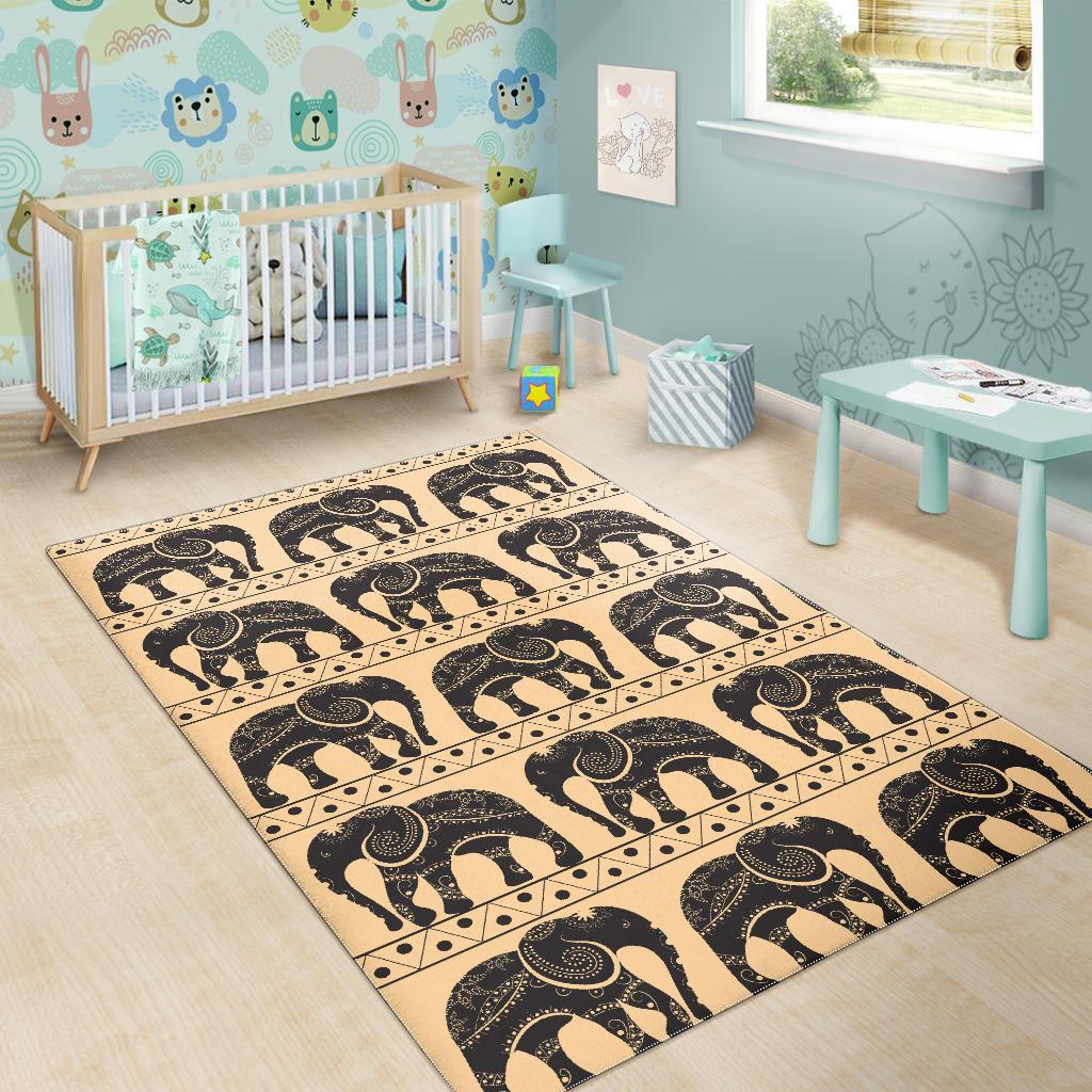 Elephant Pattern Ethnic Motifs Area Rug