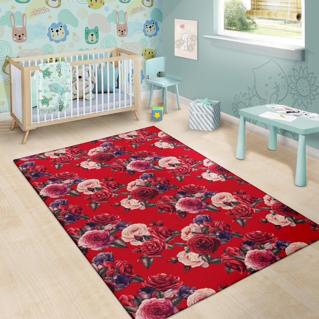 Rose Red Pattern Print Design RO07 Area Rugs