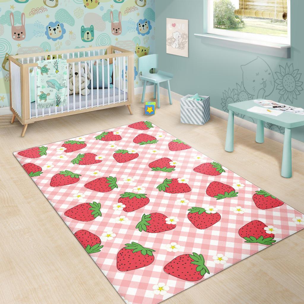 Strawberry Pattern Stripe Background Area Rug