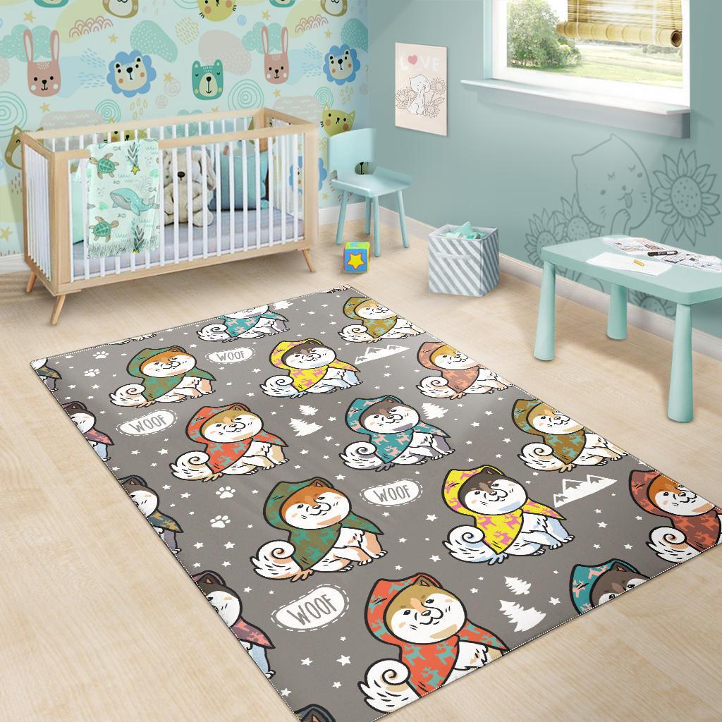 Cute Siberian Husky Raincoat Pattern Area Rug